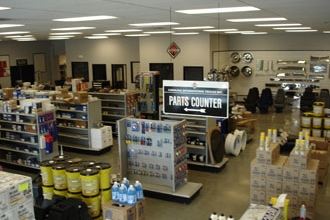 Truck parts on display at Carolina International Trucks store